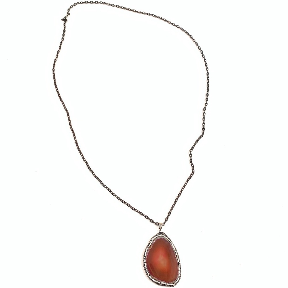 Long red stone slice with pave necklace bohemian